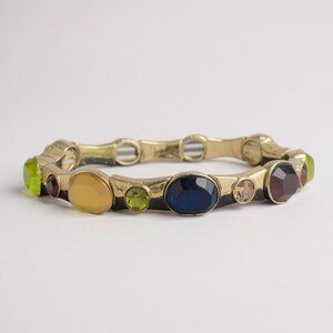 Monet Gold-Tone Bracelet With Multicolor Gemstones & Elastic Cord Design Vintage